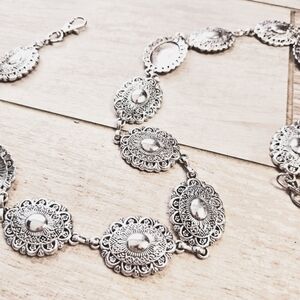 Boho Lacey Silver Metal Chain Statement Belt